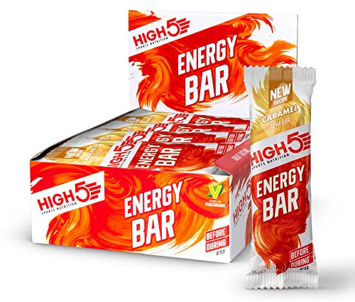 HIGH5 Energy Bars - High Carb Energy Bars for Running, Cycling & Hiking - Vegan Oat Bars with Real Fruits - Healthy Snacks for Adults - Snack Bars Multipack for Training & Racing (12x55g, Caramel)