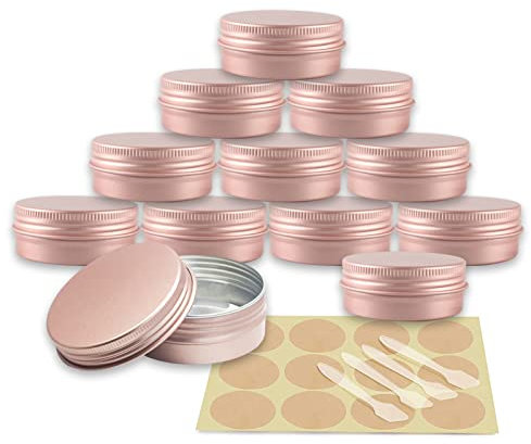 YANCAER 10 Pièces Pots en Aluminium Rose mat de 60ml avec Couvercle - D68mm x H27mm Vide Ronde Cosmétiques Pot Conteneurs de Voyage pour Maquillage, Crème, Baume à Lèvres, Mini Bougies