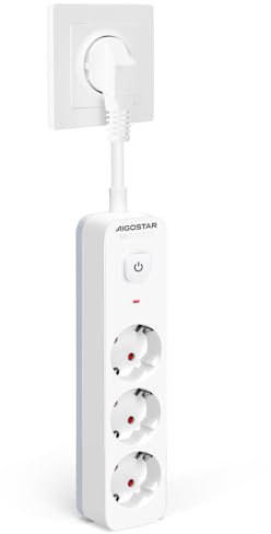 Aigostar Regleta Enchufe, Alargador Enchufe de 3 Tomas, Enchufe Multiple Regleta con Interruptor, Blanco