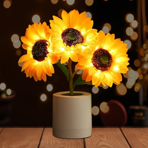 WLHONG Nachtlampe Sonnenblume Lampe,Sonnenblumen mit Licht Schreibtisch Lampe,USB Wiederaufladbare Dimmbare LED Touch Lampe,Simulation Blumenlampe für Wohnzimmer,Schlafzimmer,Home Deko lampe,Geschenk