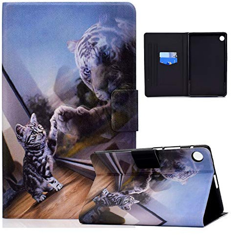 Funda de Piel sintética Auslbin para Lenovo Tab M10 Plus (3.ª generación) - Soporte Delgado y Ligero con función de Reposo/activación automática, con diseños felinos, Gato y Tigre