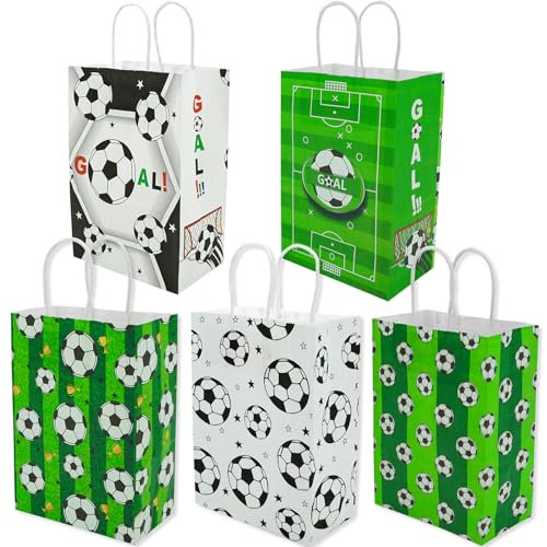 FINEASY 20 Stück Geschenktüten aus Kraftpapier, Papiertüten mit Henkel, 21 x 15 x 8 cm, Kindergeburtstag Fußball-Themen, Geschenk Tüten Mitgebsel Tüten Geschenktasche für Kinder Fußball-Party (Satz 1)