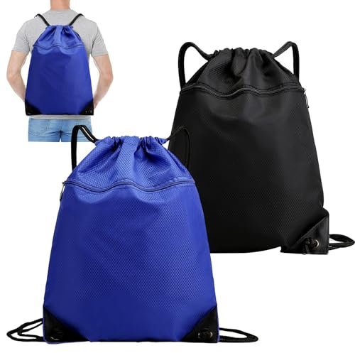 2 Stück Leichter Rucksack Mit Kordelzug Turnbeutel Schwarz Große Kapazität 44 * 34cm Wasserdicht Turnbeutel Herren Turnbeutel Damen Sportbeutel Mit Kordelzug Nylon Beutel Rucksack (Schwarz+blau)