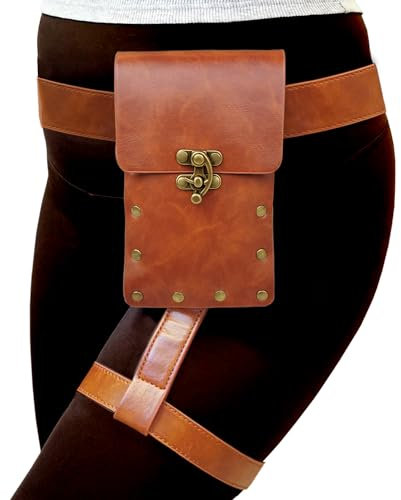 Larswon Beintasche, Renaissance-Tasche, Beingurttasche, Kunstleder-Gürteltasche für Damen, Hüfttasche, Bauchtasche, Oberschenkelgurt, Damen, Kaffee 01, Medium, Renaissance-Tasche