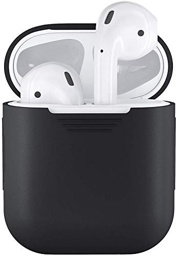 ZALUJMUS Silikon Case Cover Kompatibel mit AirPods Case 1.2, Stoßfest mit LED Front Sichtbar, Unterstützung Wireless Charging (Schwarz)