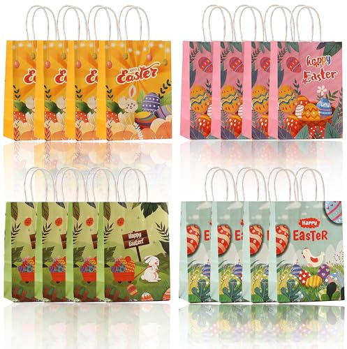 laeeyin 16 Stück Oster-Geschenkbeutel aus Kraftpapier, Bunte Ostern Motive für Süßigkeiten, Eier und Geschenke, Perfekt für Kinder und Familienfeiern (16PCS-21 * 15 * 8cm)