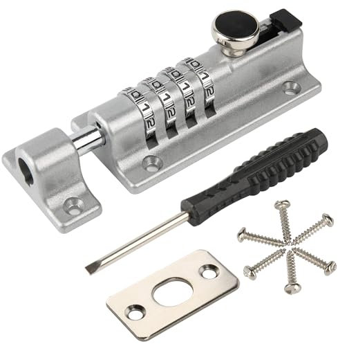 HASWARE Perno de bloqueo de combinación de 4 dígitos, cerradura de puerta corredera reiniciable, cerradura de seguridad con configuración de contraseña, para puerta, graneros, garajes, cercas