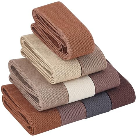 BENECREAT 9M 10 Farben Elastikband, 3cm Flaches Stretch-Gewebeband zum Einfassen von Taillenbändern, Röcken, Stirnbändern, Nähzubehör für Kleidungsstücke, (Braun-Serie Farben)