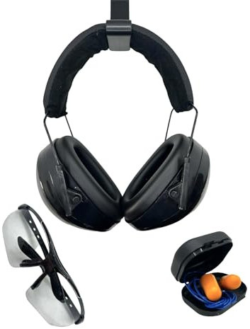 2.0 OUTILLAGE CARRELEUR Artisan français Kit di protezione Chantier – Casco anti-rumore + occhiali di protezione + tappi per le orecchie – Comfort e sicurezza – Attrezzature professionali DPI, Nero