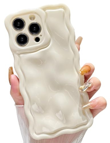 ZTOFERA Wavy Case for iPhone 13 Pro (6.1-Inch), Cute Wave Frame Shiny 3D Ripple Design Protective Phone Case Soft TPU Bumper Lightweight Shockproof Cover for Girls Women, Cream