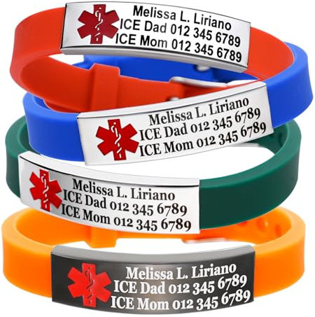 UNICGIFT Medizinisches Notfall-Armband, doppelseitig, personalisierbar, personalisierbares Armband für Damen, Sicherheitsverschluss, Einstellbar, Edelstahl, Kein Edelstein
