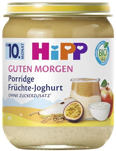 HiPP Bio Guten Morgen Porridge Früchte-Joghurt (6 x 160g), ab 10. Monat, ohne Zuckerzusatz, schmeckt warm & kalt