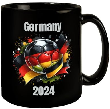Fußball Deutschland Flagge Tasse in Schwarz Sportbegeistert 2024 Ball Design in Rot Gold Perfekt für Fußballfans