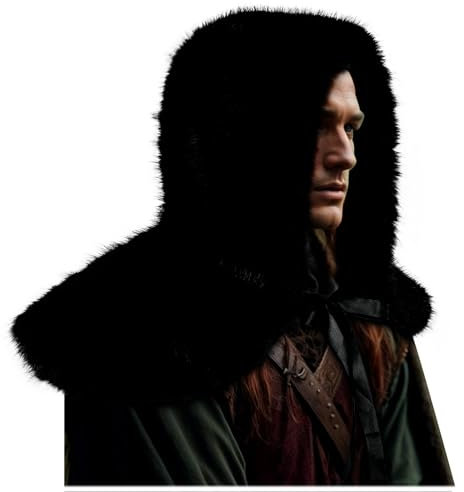 keland Wikinger Pelz Kapuze Mittelalter Gugel Wikingerpelz Mütze für Damen Herren (Schwarz)