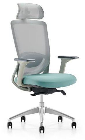 Casa Vital Bürostuhl SINESTER, Grau & Grün, 72x69x119-129 cm, dreh- und höhenverstellbar, 2D-verstellbare Kopfstütze, 3D-verstellbare Armlehnen, 4-Fach Wippmechanik, 110 kg max. belastbar