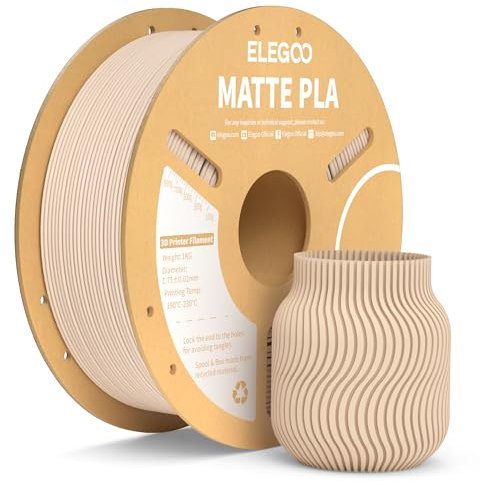 ELEGOO Matte PLA Filament Matte Beige 1KG, 1.75mm 3D Drucker Filament Maßgenauigkeit +/- 0.02mm, 1kg Kartonspule (2.2lbs) für die meisten FDM 3D Drucker