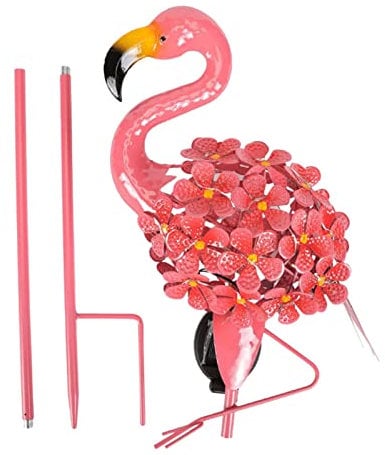 Lampes solaires d'extérieur en forme de flamant rose sur piquet - Lampes solaires de jardin en métal - Ornements décoratifs en forme de flamant rose avec piquets en métal - Pour jardin, terrasse,