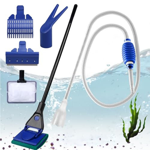 Kit de nettoyage d'aquarium 5 en 1 : accessoires d'aquarium, siphon de changement d'eau et 5 outils de nettoyage amovibles, kit de nettoyage d'aquarium pour changer l'eau et nettoyer