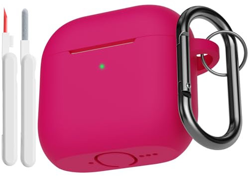 KOKOKA Case Cover Compatible for AirPods 4th Generation with Cleaner Kit, Soft Silicone Full Body Shock Absorbing Protective Case for Airpods 4 2024 with Cleaning Pen & Carabiner, Watermelon Red