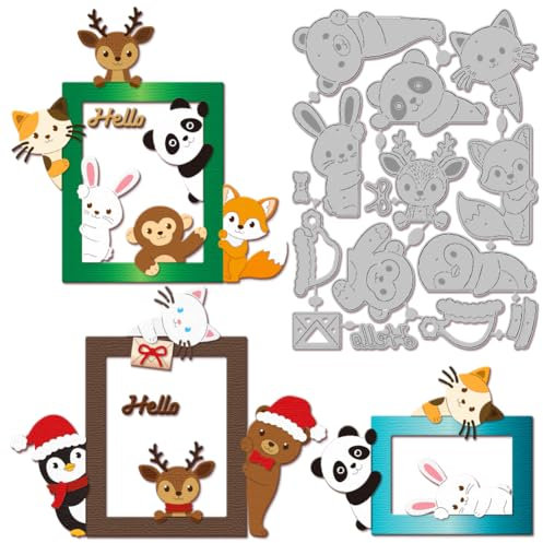 GLOBLELAND Stanzformen Mit Guckenden Tieren Metall Katze Bär Hirsch Pinguin Shaker Stanzvorlage Papierstanzformen Für Scrapbooking Kartenherstellung Basteln Papierkarten