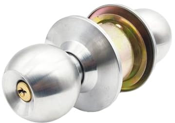 Hanzete Door Knob with Lock Stainless Steel Front Door Lock Set Lightweight Wear-Resistant for Bedroom Bathroom Classroom Storeroom Round Ball Handle Burr- Interior Door Knobs with 3 Key