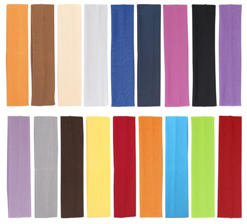 DIYJEP 18 Stück Stirnband Damen Sport, Weiche Elastische Haarbänder, Yoga Baumwolle Stirnbänder, Feuchtigkeitsabführend rutschfest Haarband Damen Herren für Laufen Ballspielen Trainieren （18 Farben）