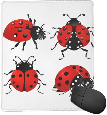 JIAGLINDE Tapis de souris carré imprimé coccinelle avec base en caoutchouc antidérapant lavable pour ordinateur de bureau, souris sans fil, 17,8 x 22,9 cm