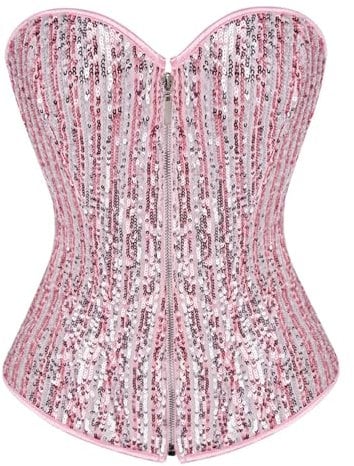 HXRAXINWN Corsetto Donna Corsetti da Donna Corsetti Paillettes Corsetti con Cerniera Corsetto Top Biancheria Intima-Rosa-S