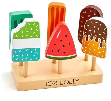 Gwezmxs Eisdiele Kinder Holz, Spielzeug ab 3 Jahren, Ice Cream Toy, 6 EIS-Sorten