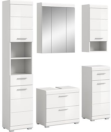 xonox.home Bad Scout X06A9B21 Badkombination Badmöbelset Badset in weiß Nachbildung und weiß Hochglanz tiefzieh, ca. B/H/T: 164x191x34 cm