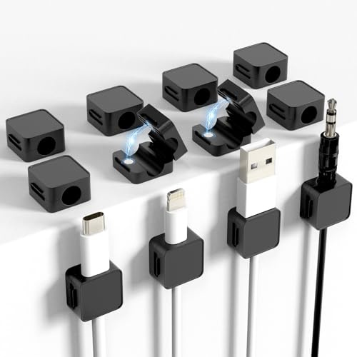 ELZO 12 Pack Kabelhalter Selbstklebend Kabelclips, Kabel Organizer Magnetische Kabelmanagement,stark klebender Kabelclips Magnetisch, Einhand-Bedienung für Schreibtisch,Nachttisch,Zuhause, Büro, Auto