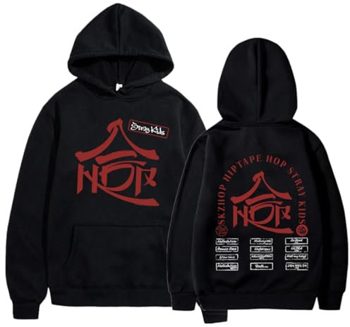 BaeKnyin Stray-K1ds Album periphere Harajuku Kapuzensweatshirt mit Print-Black-L1
