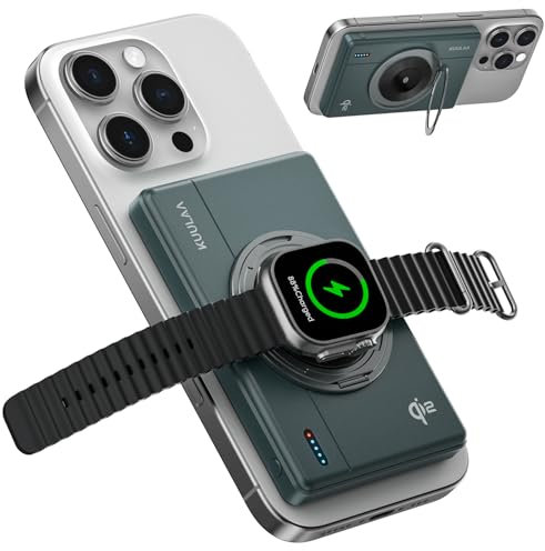 Kuulaa Qi2 Wireless Powerbank 10000mAh compatible con Apple Watch Laden Magsafe 15W Wireless Power Bank & 30W USB-C Schnellladefunktion externer Akku kompatibel mit iPhone 16 Pro Max/16/15-12