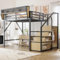 Kebnor Hochbett mit Sicherheitsleiter und flexiblem Staufach, Metallbett Erwachsenenbett Kinder-Etagenbett Schwarz 140x200cm