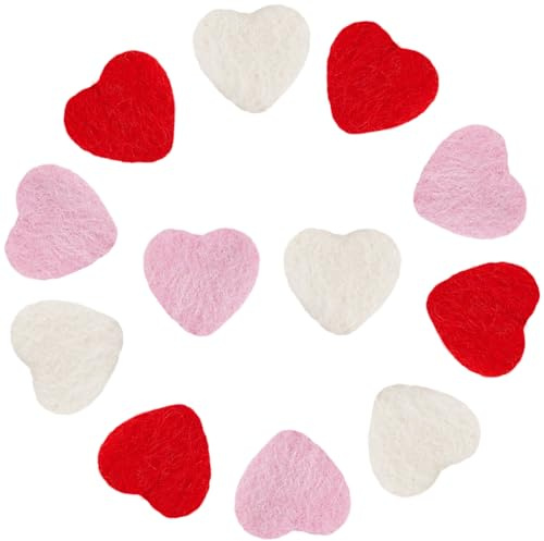 SUNNYCLUE 12 Stück 3 Farben Herz Filzformen Bastelwolle Bälle Rosa Rot Weiß Valentinstag Mütter Väter Liebesherzen Nadelfilz Pom Pom Perlen Dekoration Für DIY Kunsthandwerk Zuhause Party Girlanden Orn