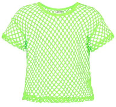 Noomelfish Girls Fishnet Crochet Crop Tops Kids Short Sleeve Mesh Dance T Shirts Blouse (5-12 Years)