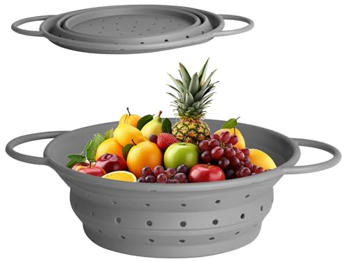 Colino per Pasta, Scolapasta Pieghevole, Scolapasta Silicone Pieghevole Salvaspazio, Set di Setaccio da Cucina con Manici per Scola Pasta, Verdure, Frutta