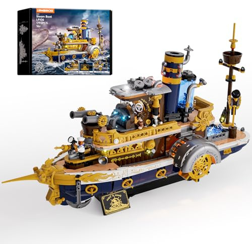 LUMIBRICKS Steampunk-Dampfschiff Beleuchtetes Bauset – 1792-teiliges Schiffmodell mit Dynamischer LED-Beleuchtung und Modularer Schnellverschluss-Struktur, Ideal für Baustein-Enthusiasten zur Sammlung