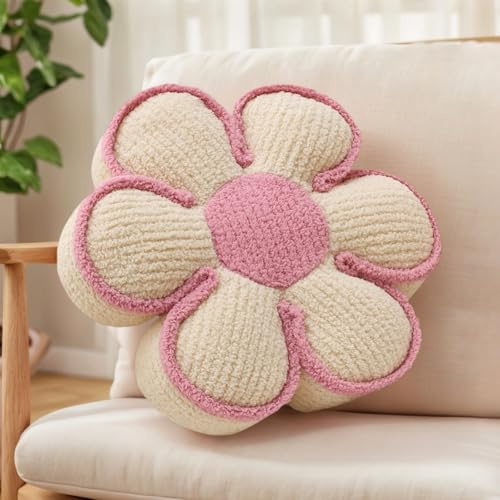 Aryan Beigefarbenes Blumen-Überwurfkissen, Bodenkissen, 40,6 cm, niedliches dekoratives Kissen, Gänseblümchen, Kissen für Sofa, Couch, Stuhl, Bett, Teenager, Mädchen, Schlafzimmer, Dekoration