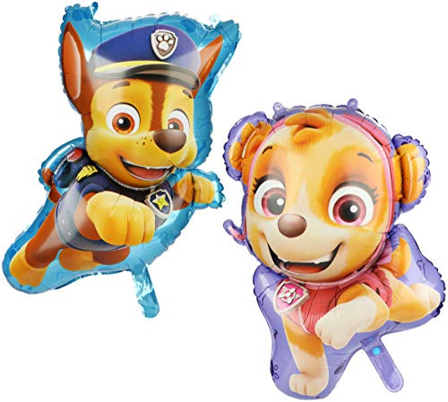 com-four® 2x XXL Folienballon mit Chase und Skye Motiven aus Paw Patrol - Große Ballons zur Dekoration von Feiern und Motto Anlässen