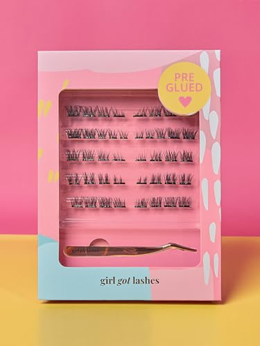GirlGotLashes Pre Glued GGL Box - Selbstklebende Wimpern Wimpernverlängerung ohne Kleber für Zuhause 5 Pre-Glued Styles 2-3 Tage Halt - DIY Wimpern Vegan Cruelty-Free - Kein Kleber erforderlich