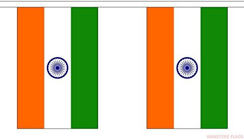 SHATCHI India Indian National Bunting 3M 10 Flags Fans Supporters Cricket Sports Decoration Polyester, Multi