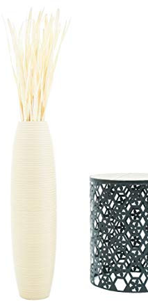 Leewadee Große Deko Bodenvase Für Dekozweige, Hohe Standvase Für Pampasgras, Design Holzvase, 70 cm, Creme