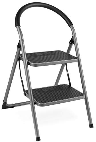 VonHaus Premium 2 Step Ladder – Rubber Grip Folding Ladder for DIY and Gardening | Durable Steel | Easy to Store Folding Steps 150KG Max Capacity - Small Steps