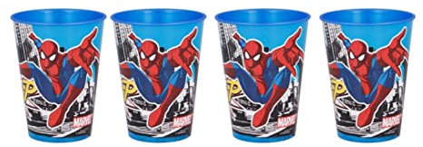4 bicchieri per bambini, 260 ml, motivo a scelta tra: Spiderman – Batman – Thomas – Topolino / bicchieri in plastica senza BPA, regalo per ragazzi (fantasia: Spiderman)