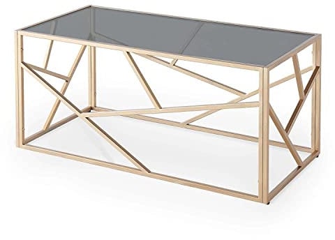 DecoInParis SOLAL - Mesa de café (cristal, color negro y metal rectangular)