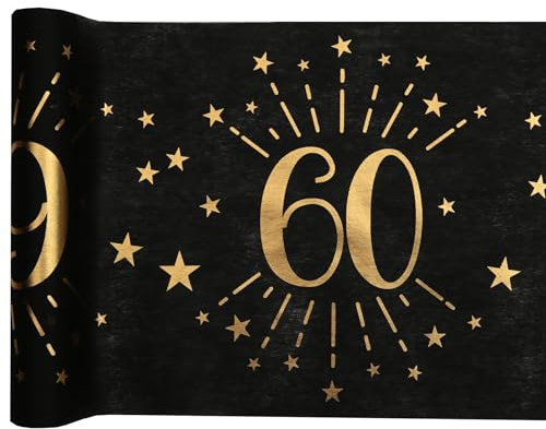 SANTEX 6787-60-30, Tischläufer mit glitzerndem Alter, Metall, Schwarz/Gold, 60 Jahre