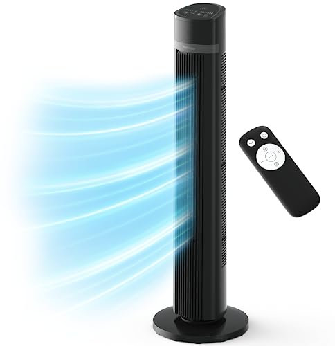 Pro Breeze 40-Inch Silent Bladeless Tower Fan with Remote Control, 90° Oscillation, 15H Timer, 4 Modes, 3 Speeds - Powerful Electric 45W Motor Standing Fan - Portable Quiet Fan for Bedroom, Black