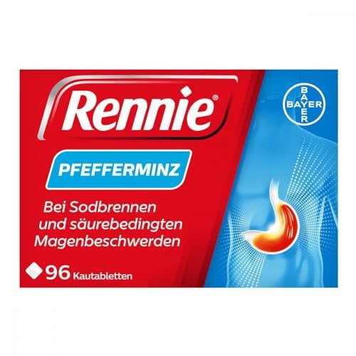 Rennie Pfefferminz lindern Sodbrennen und säurebedingte Magenbeschwerden, 96 Kautabletten