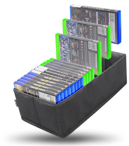 sisma Spiele Aufbewahrung Hülle Kompatibel mit PS5 PS4 Xbox Spielen, 22-25 Spiele Disc Kapazität, Spiele Organizer Faltbare Box